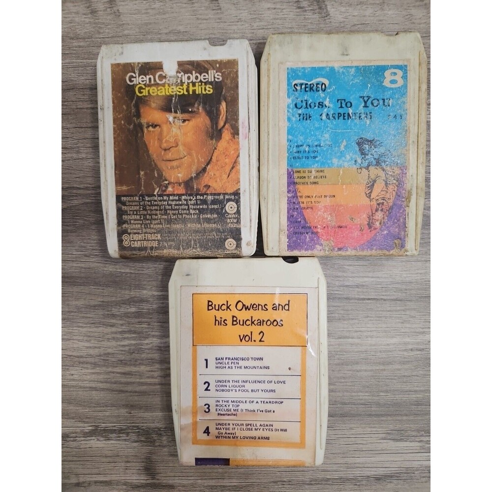 8 Track Tapes Lot of 3 Glen Campbell, The Carpenters, Buck Owens